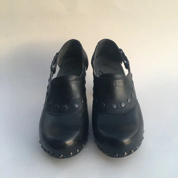 DANSKO Ryder Leather Studded Clog Block Heel Women EU 38 US 7.5 Black Adjustable - Picture 2 of 16